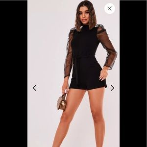 Missguided- black organza long sleeve romper